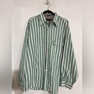 United color of Benetton striped button-down, green and white shirt size XL